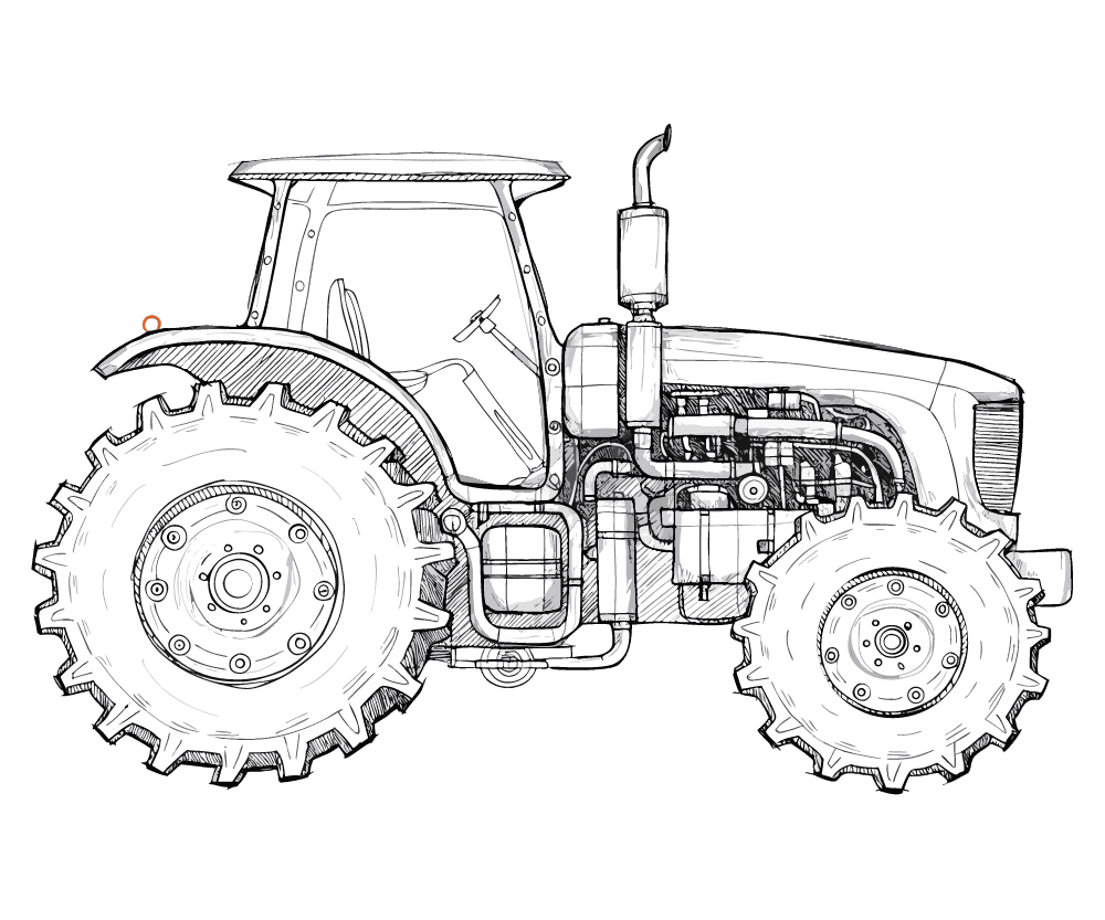 Blueprint sketch of an agricultural tractor