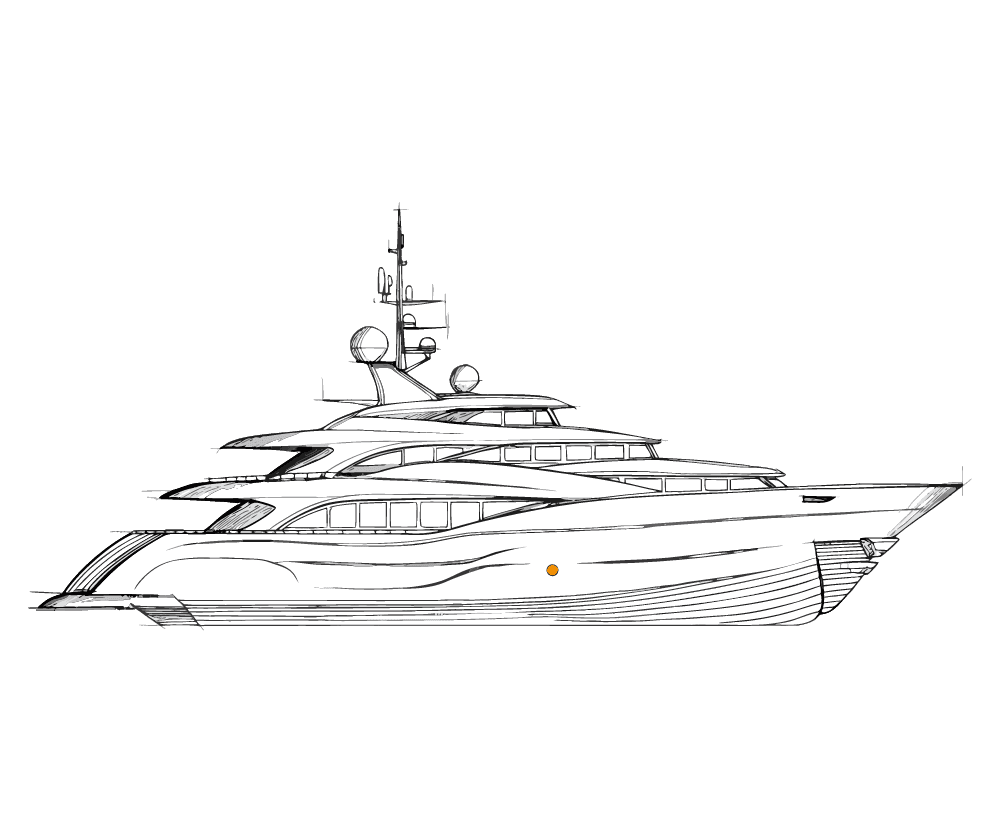 Blaupausen-Skizze einer Motoryacht